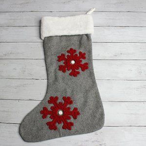 Shiraleah Chicago Wool Christmas Stocking 18" Gray Red Snowflakes 21"
